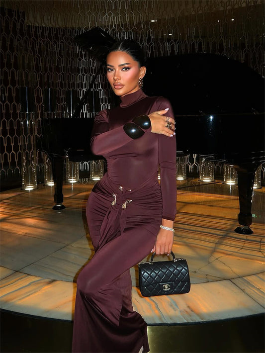 Metallic Accent Solid Bodycon Party Dress