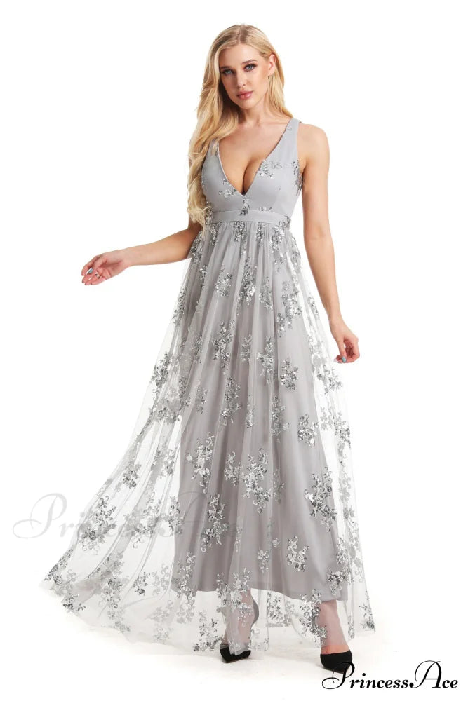Daisy Pleated Stylish Tulle Formal Dress Grey / S S.o. Long Dresses