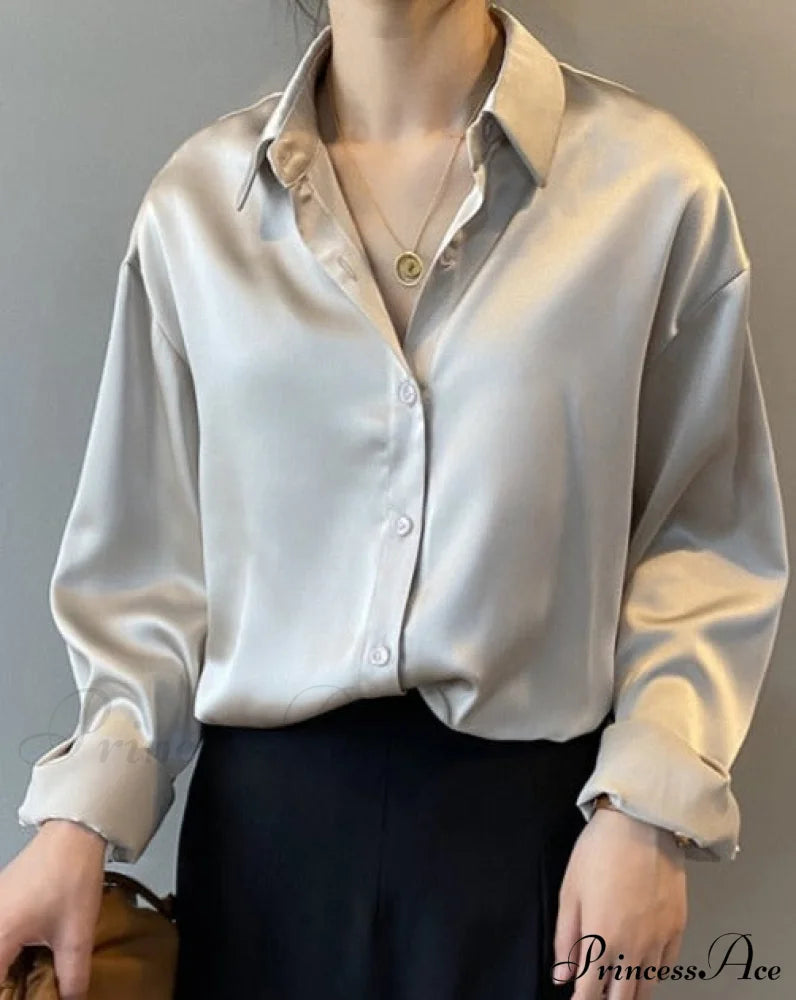 Daria Satin Blouse S / Apricot Tops & Blouses