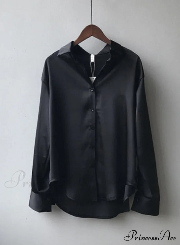 Daria Satin Blouse S / Black Tops & Blouses