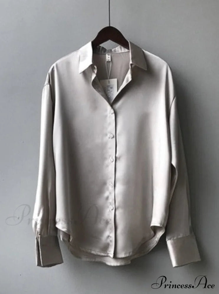 Daria Satin Blouse S / Gray Tops & Blouses