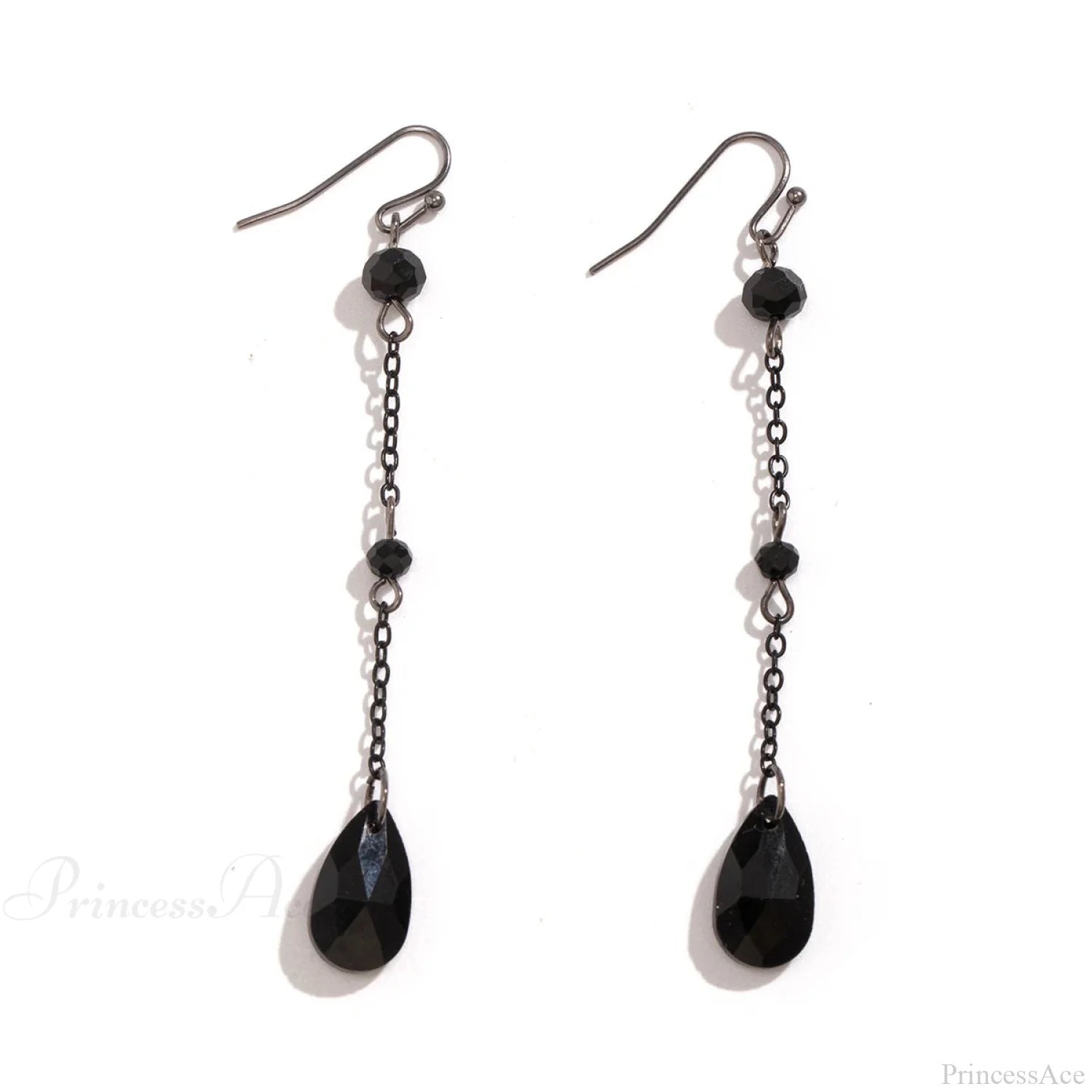 Dark Black Crystal Long Fringe Drop Earring