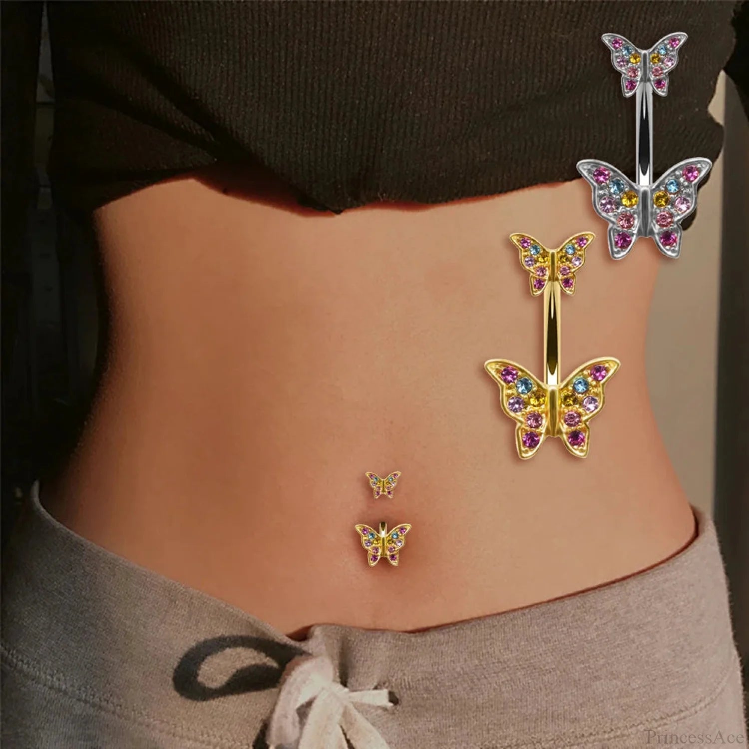 Dark Butterfly Pendant Belly Ring