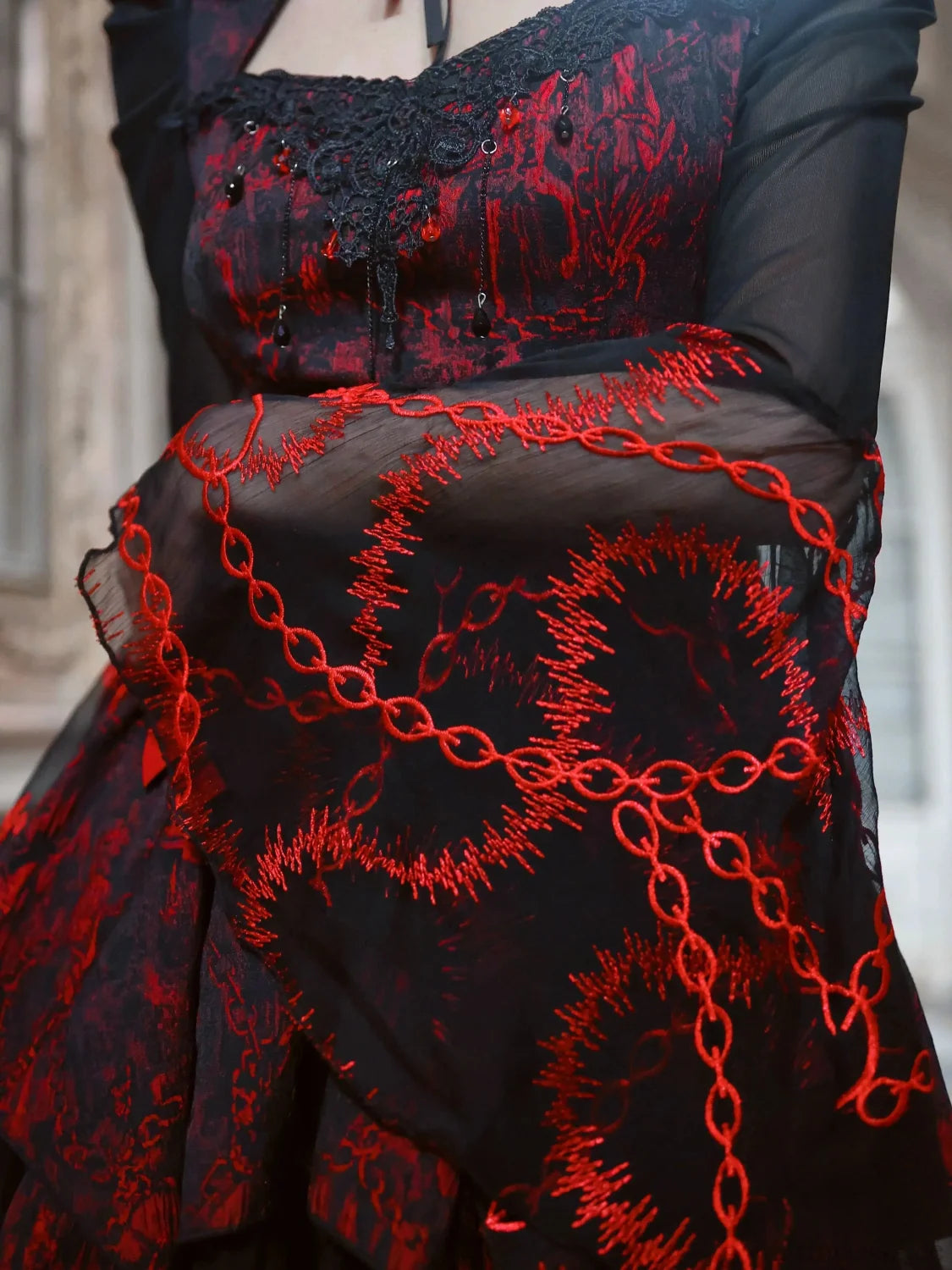 Dark Crimson Ebony Rose Lace Blouse