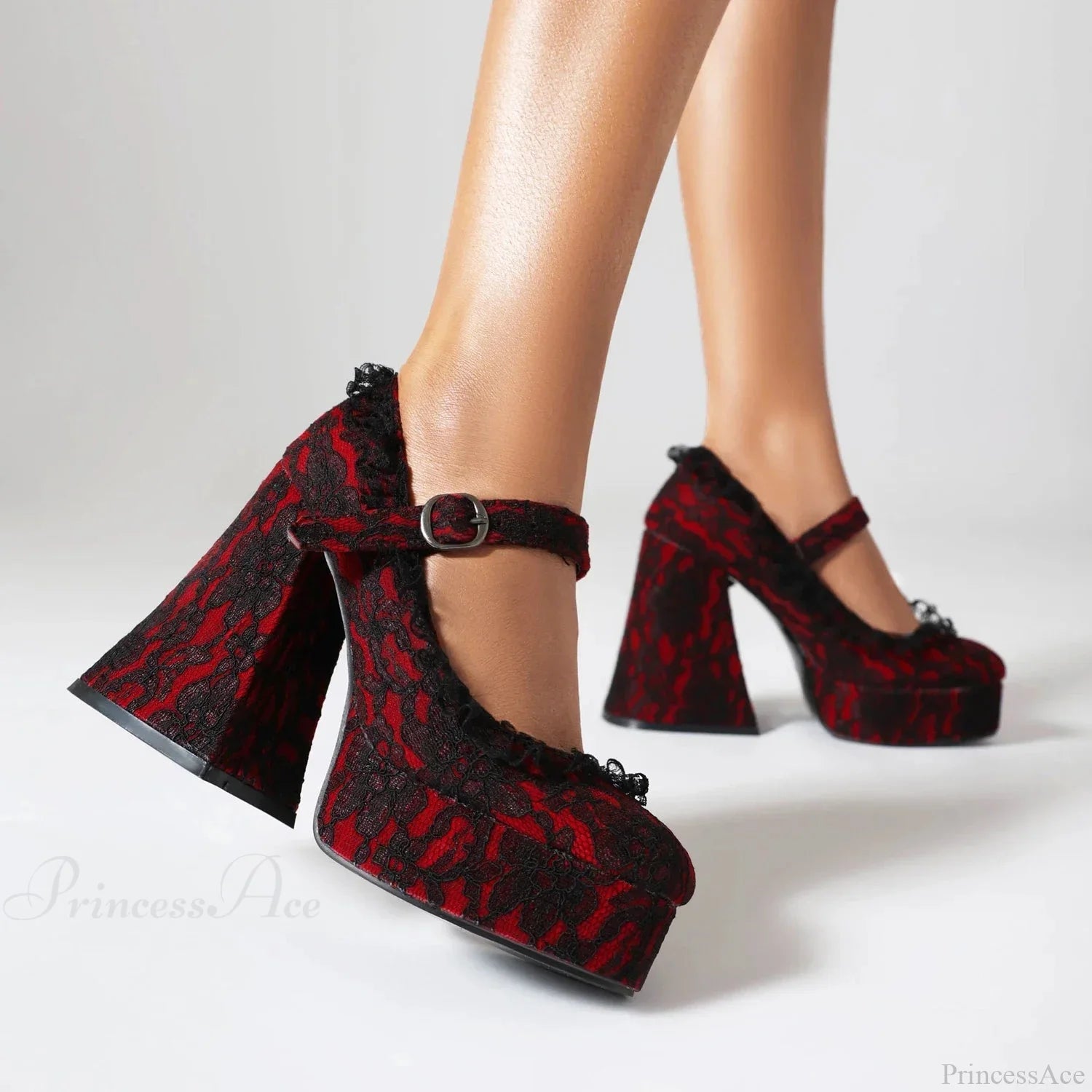 Dark Crimson Tie Up Elevated Gothic Tall Heel Red / 5.5