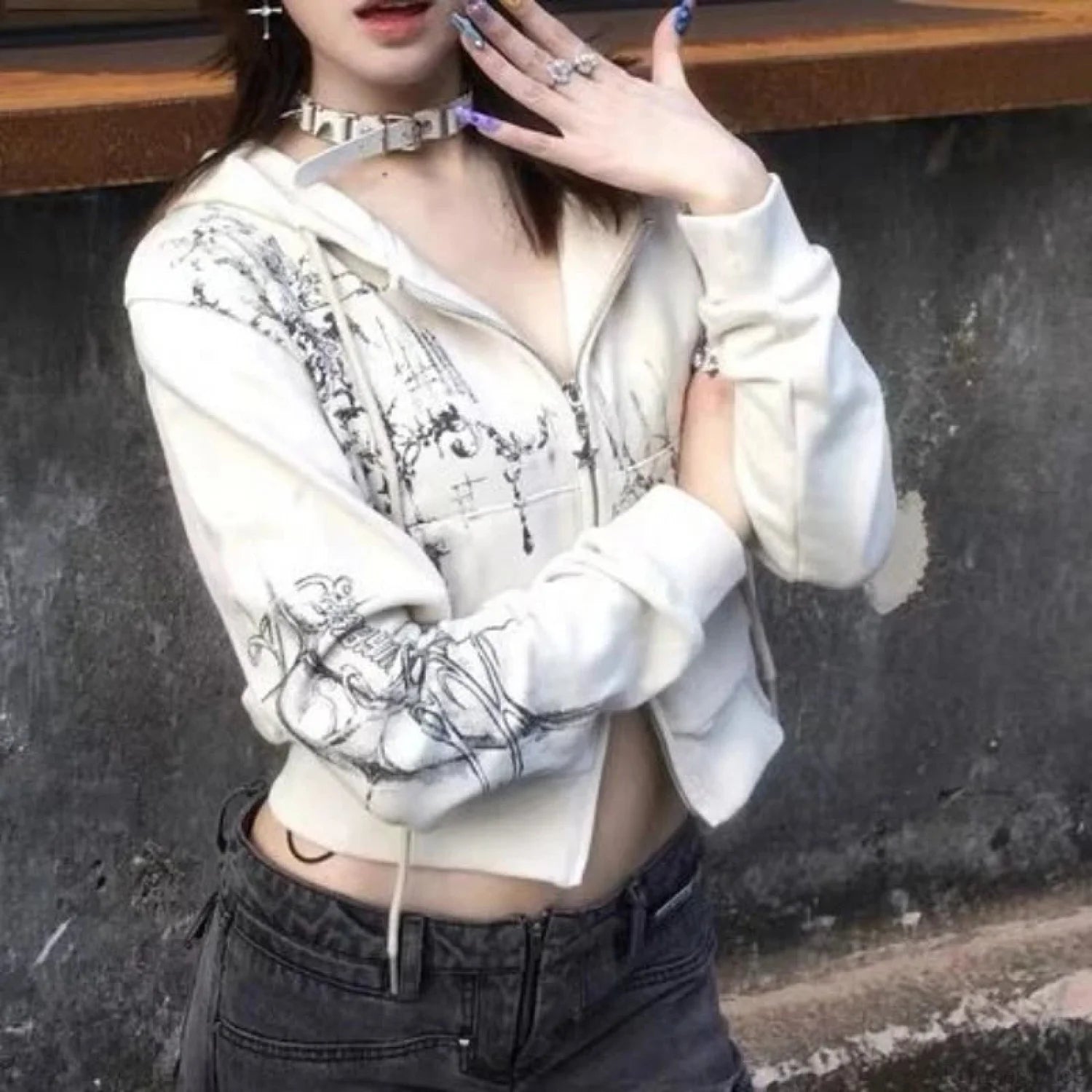 Dark Cropped Twin Zip Hoodie