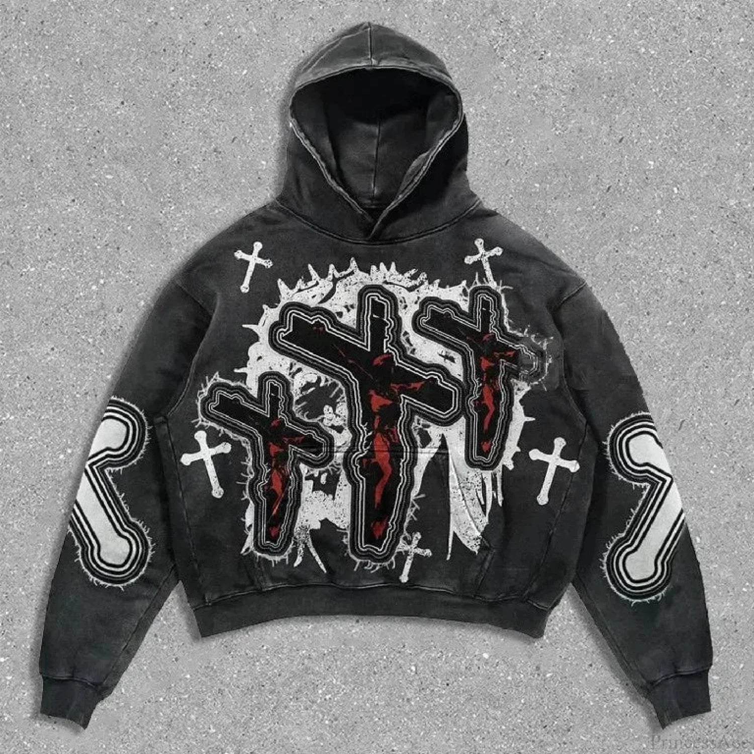 Dark Cross Graphic Pullover Hoodie black2 / S