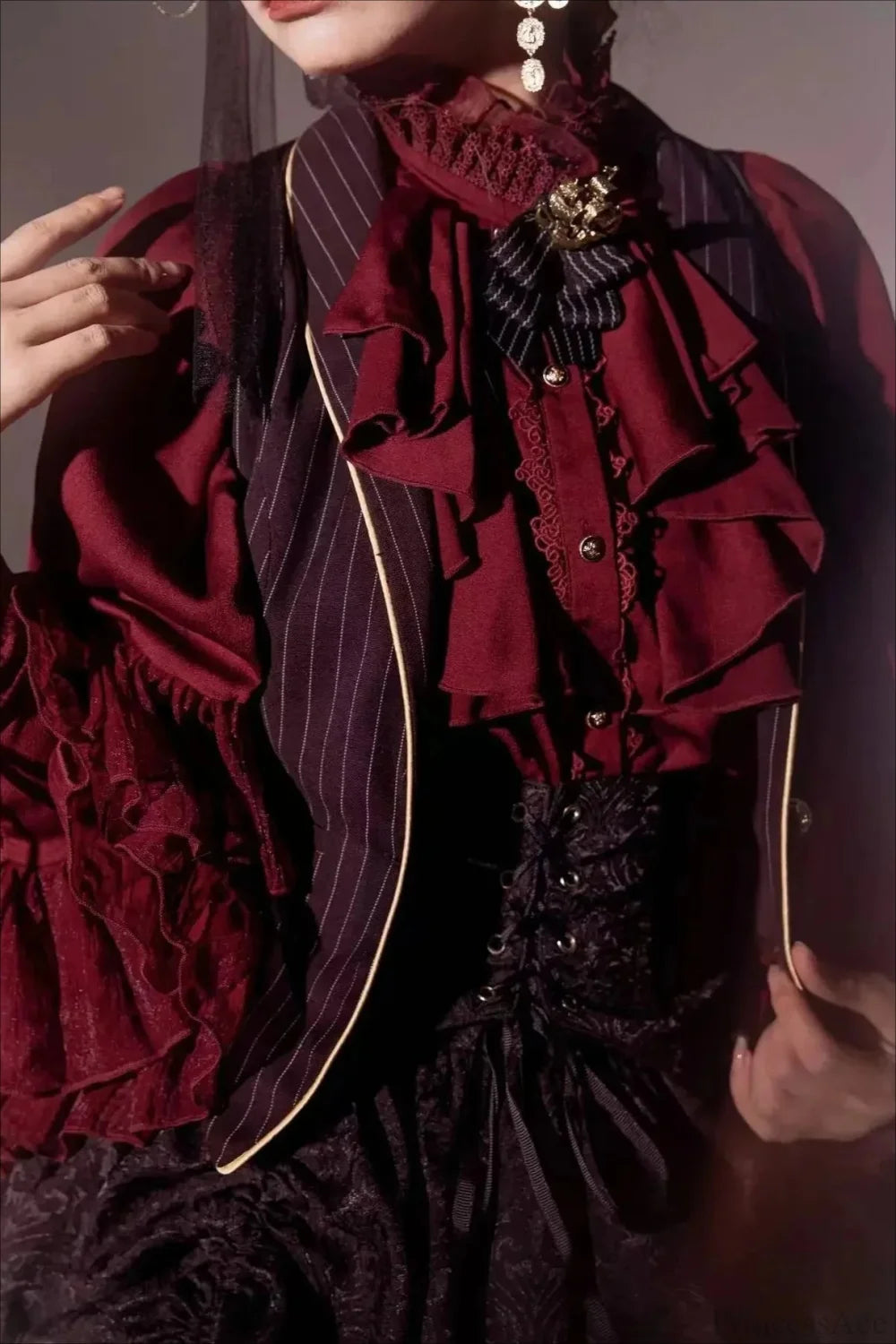 Dark Frill Batwing Sleeve Top