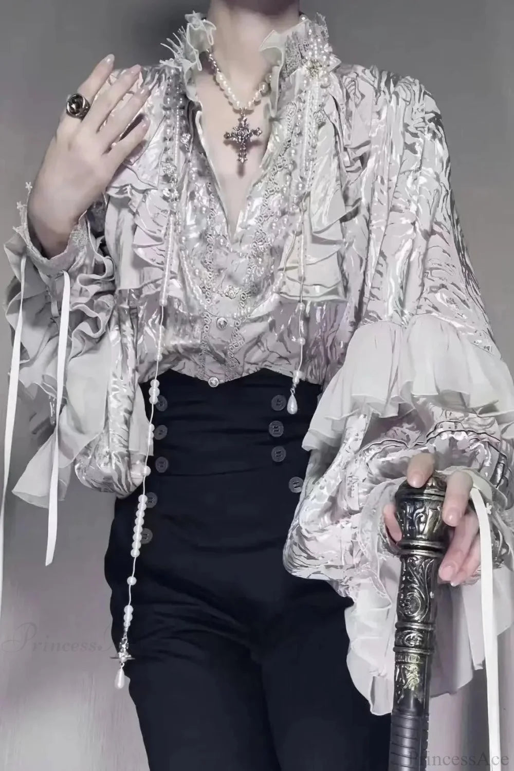 Dark Frill Batwing Sleeve Top