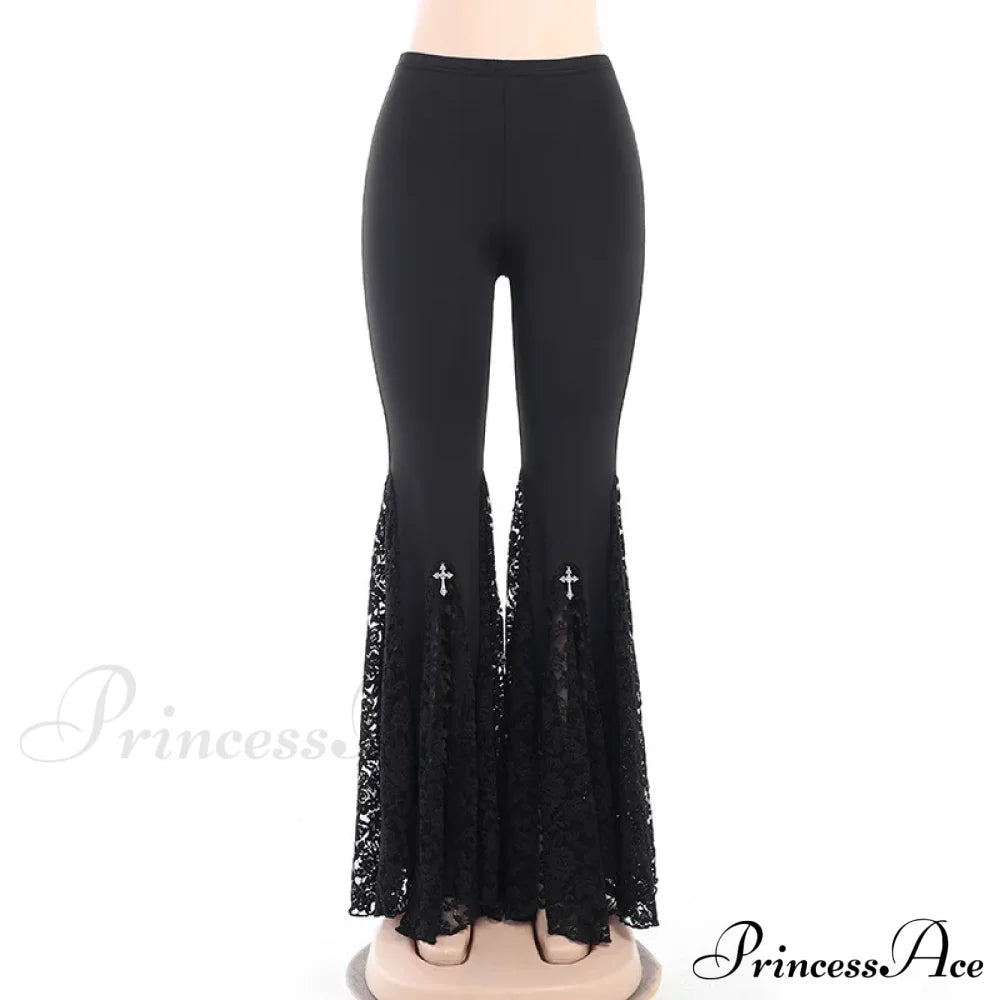 Dark Gothic Flared Halloween Pants Black / S