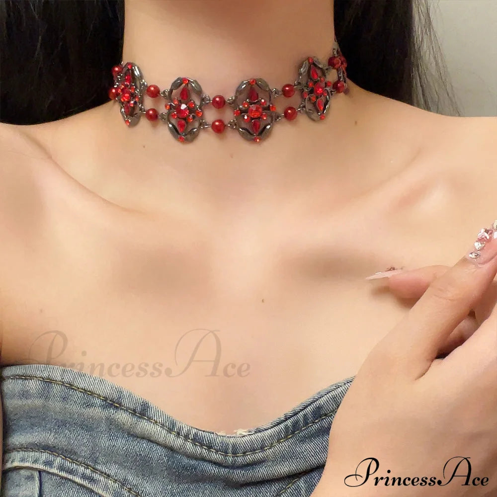 Dark Gothic Red Zircon Hot Girl Vintage Unique Necklace Halloween