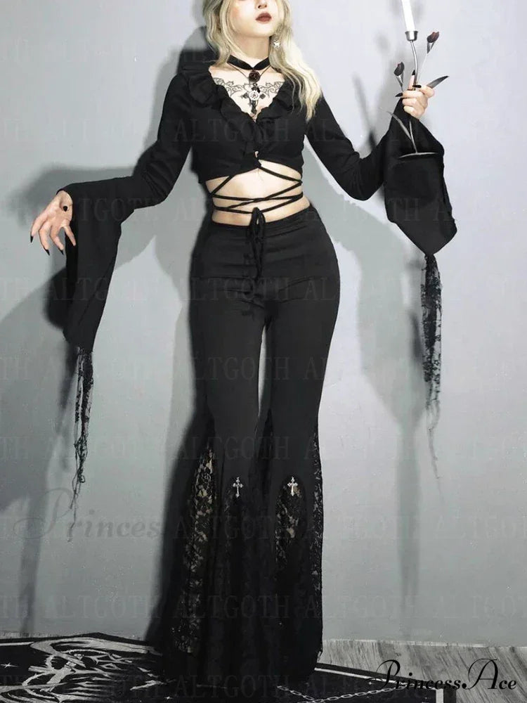 Dark Gothic Vintage Stylish Halloween Pants Black / S