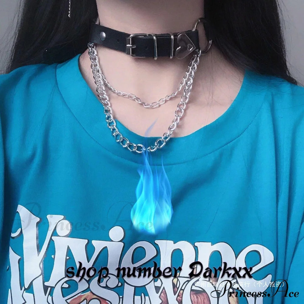 Dark Heart Belt Chain Gothic Punk Disco Choker Jk Uniform Necklace Halloween