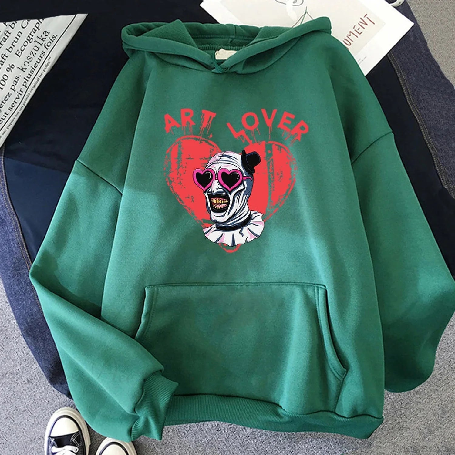 Dark Jester Graphic Pullover Hoodie green / XS