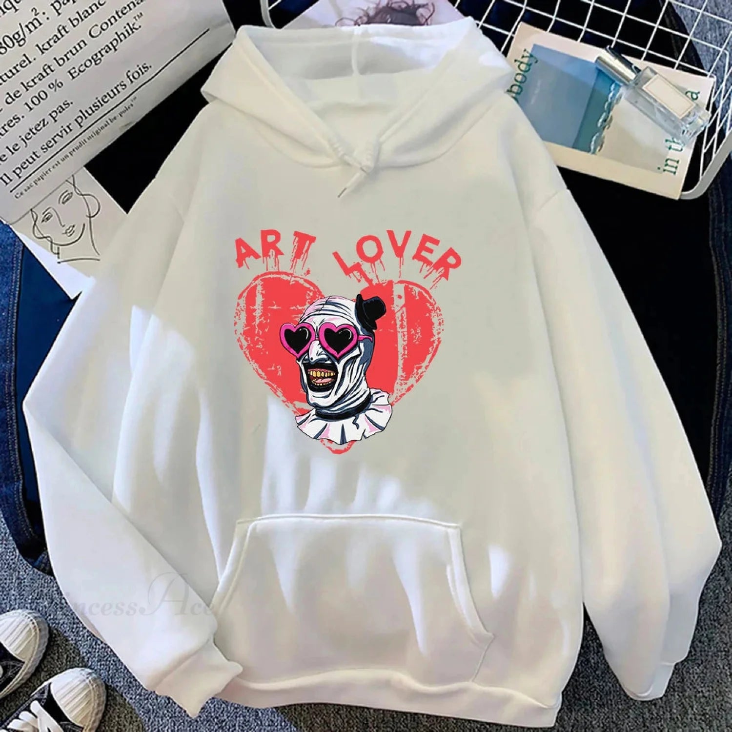 Dark Jester Graphic Pullover Hoodie WHITE / XS