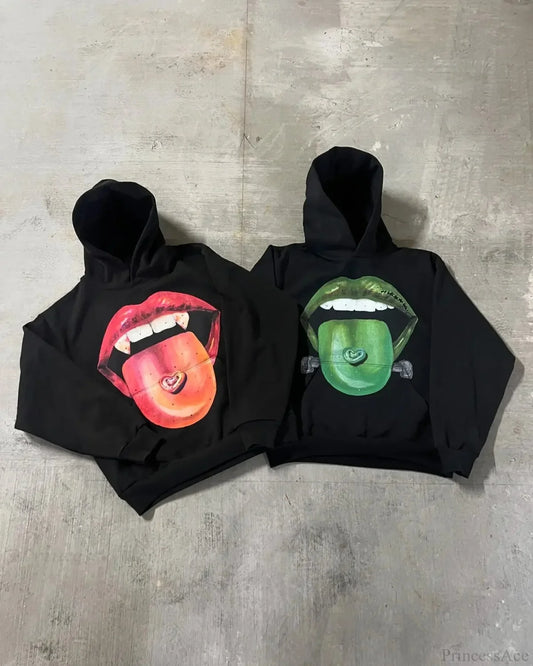 Dark Lips Visual Pullover Hoodie