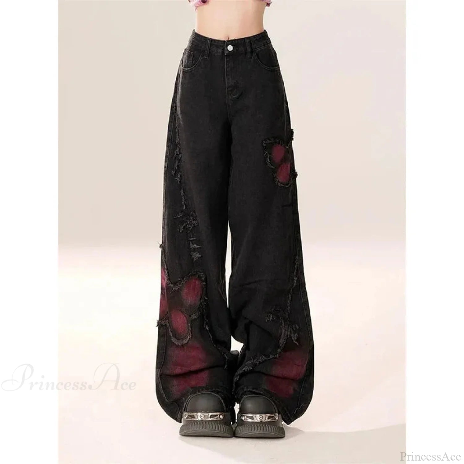 Dark Loose Butterfly Denim Pant Black / S