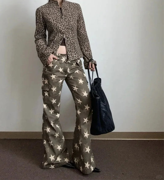 Dark Medieval 2000s Flare Star Pant