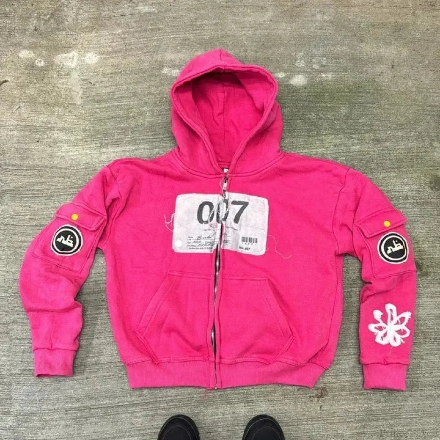 Dark Oversized Design Zip Hoodie pink / M