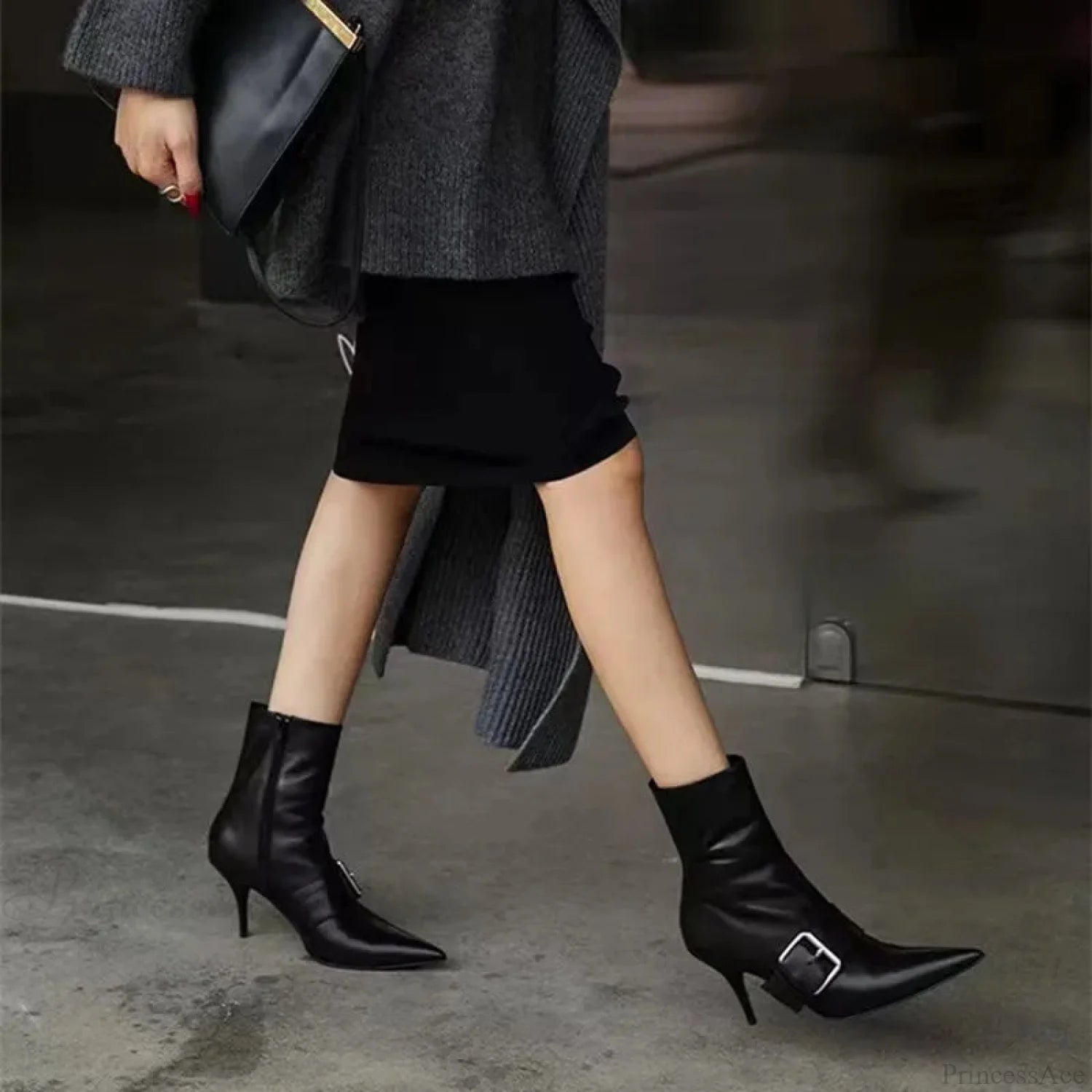 Dark Patent Leather Gothic Dagger Ankle Boot