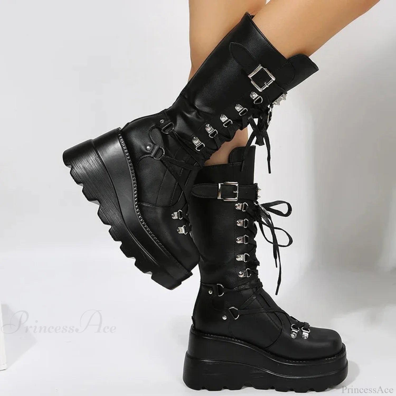 Dark Platform Motorcycle Rivet Battle Gothic Boot