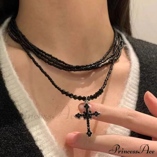 Dark Princess Cross Layered Sweet Cool Punk Beaded Personality Necklace Halloween