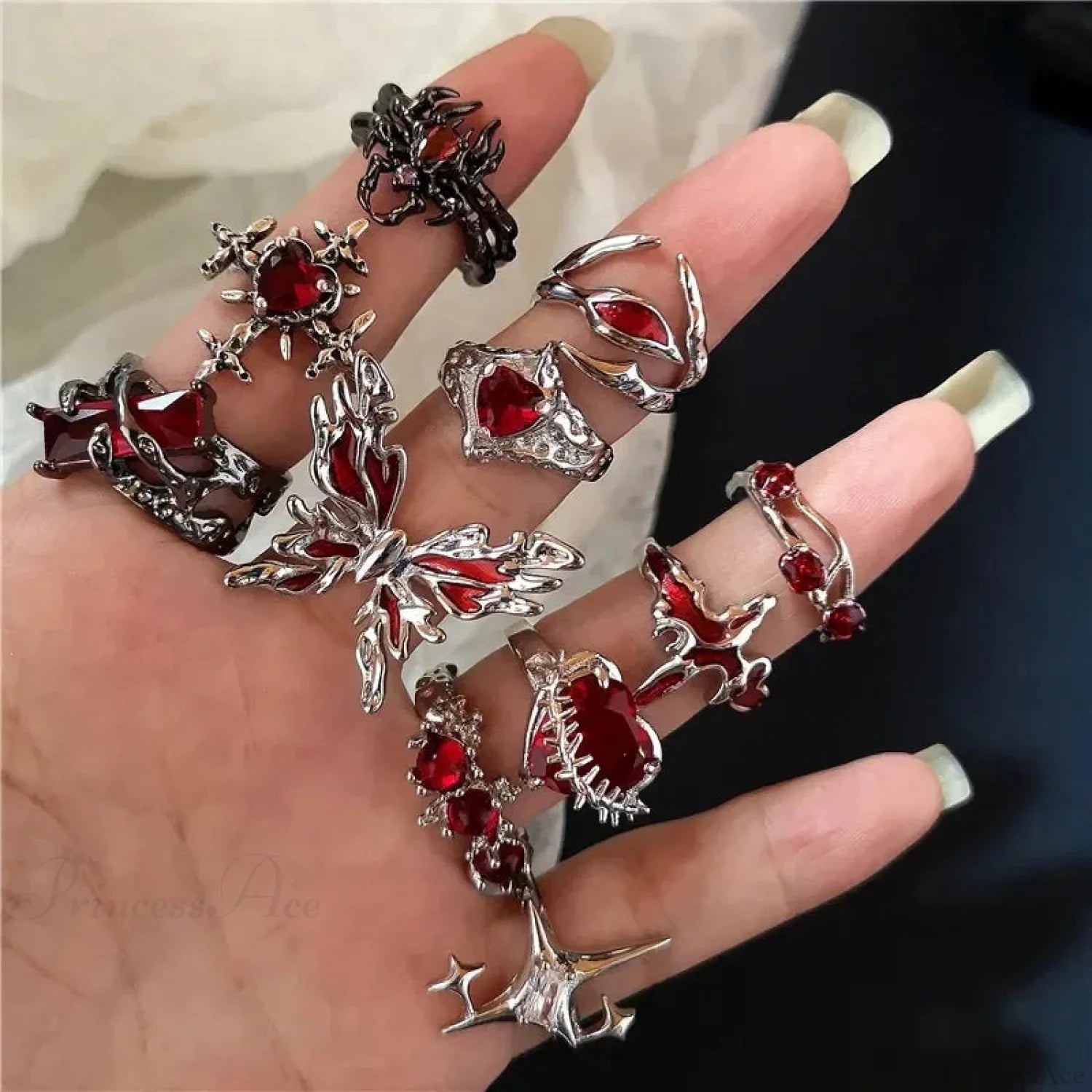 Dark Rebel Crimson Gem Cross Ring