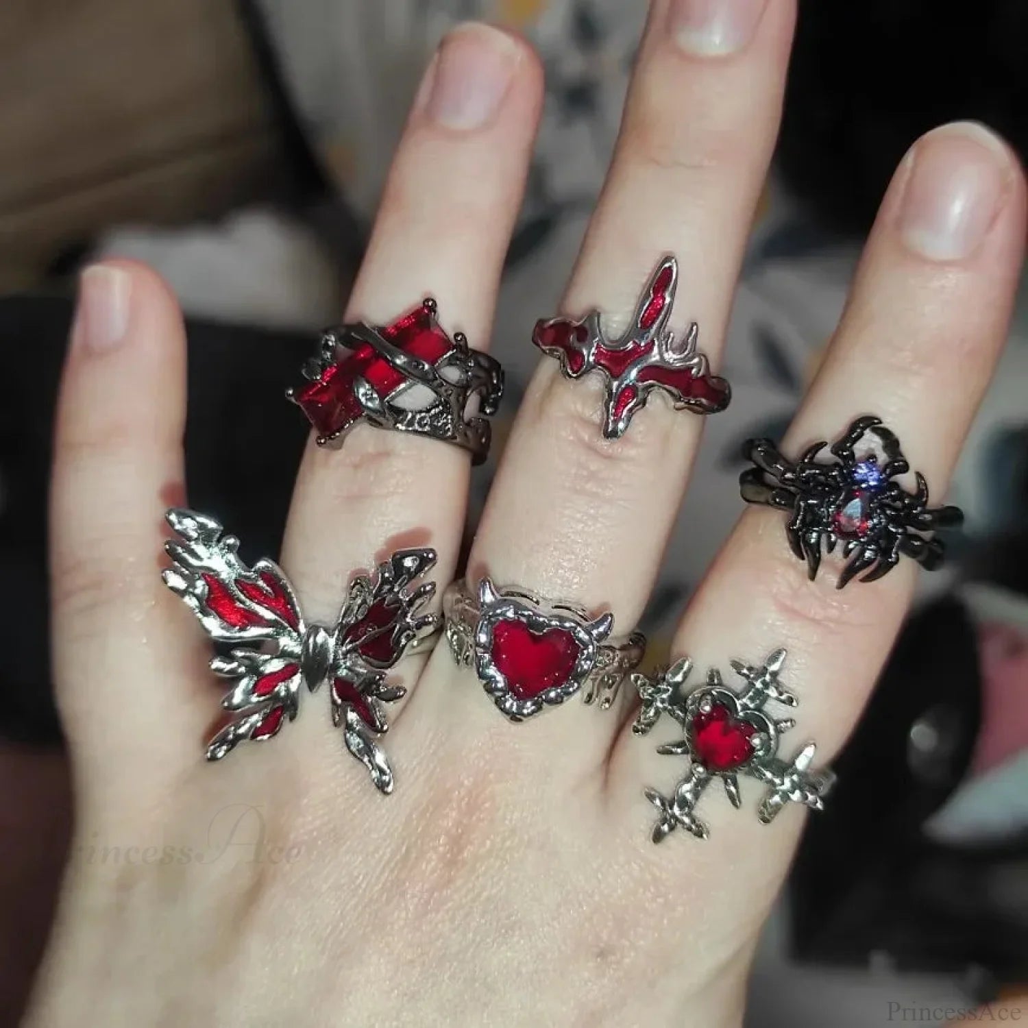 Dark Rebel Crimson Gem Cross Ring