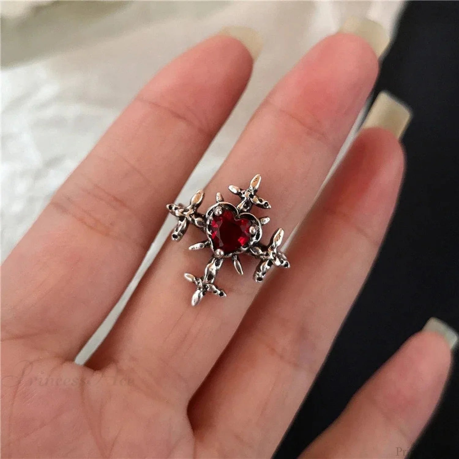 Dark Rebel Crimson Gem Cross Ring sliver4