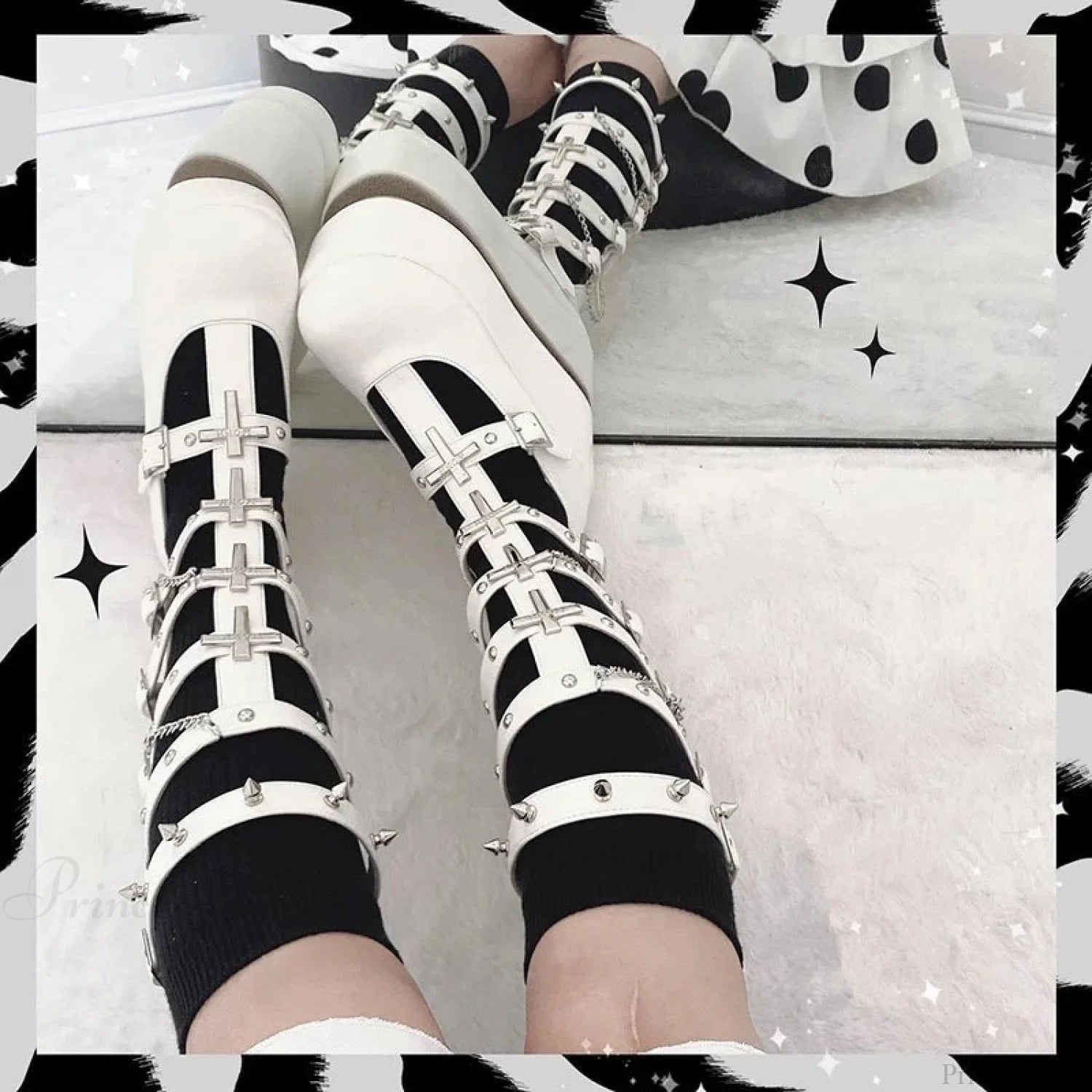 Dark Rebel Metal Chain Platform Chunky Boot WHITE / 34