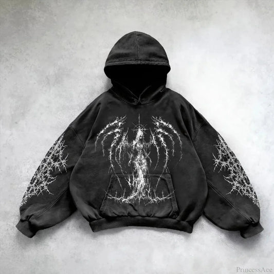 Dark Rebel Pattern Oversized Hoodie black / M