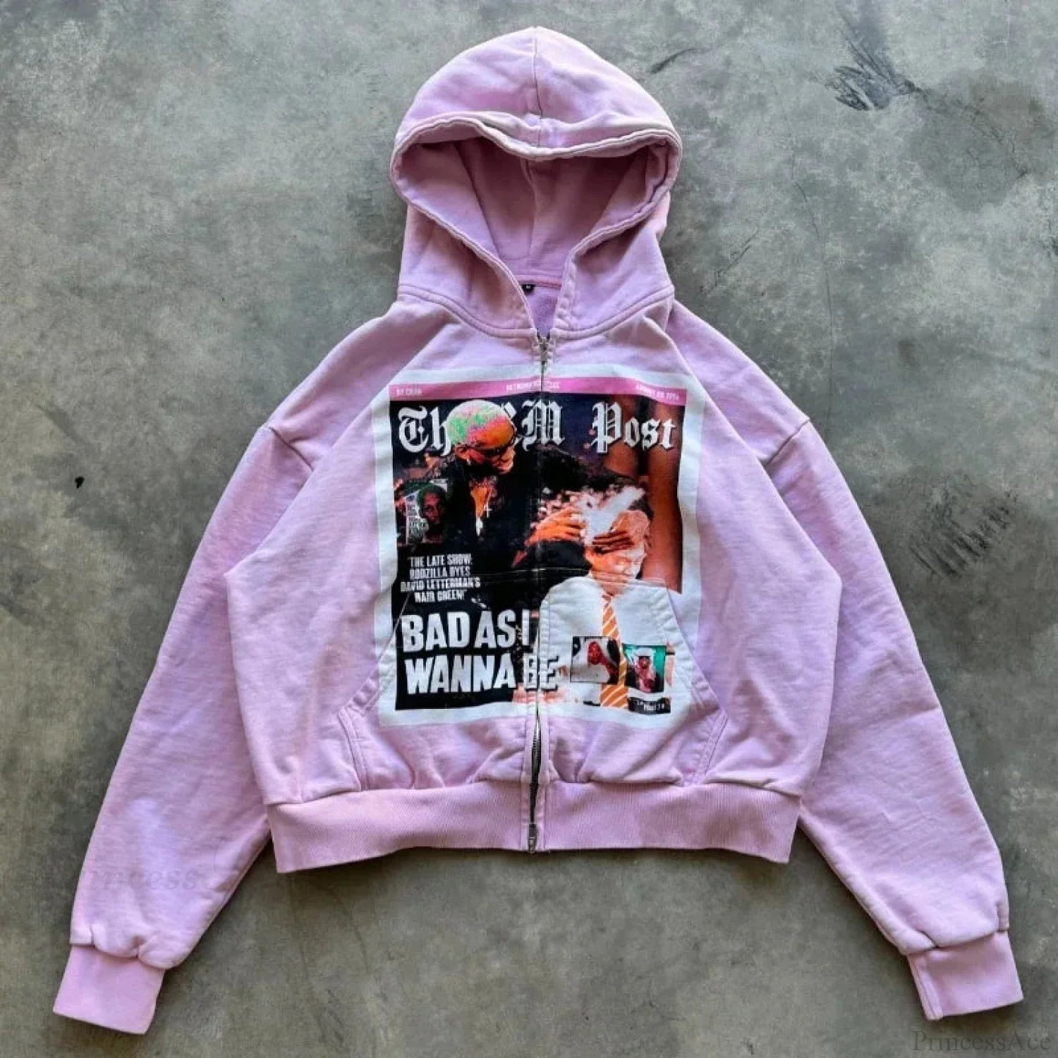 Dark Rebel Pattern Zip Hoodie Pink / S
