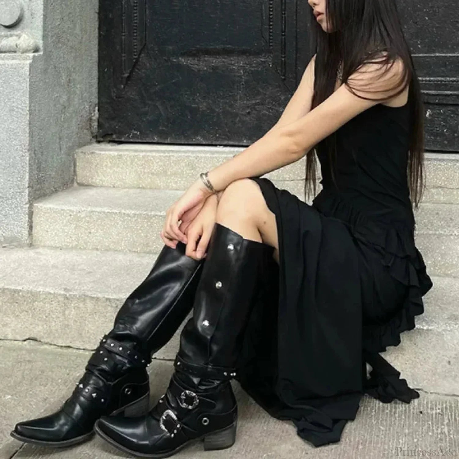 Dark Rebel Thigh High Gothic Motorbike Boot