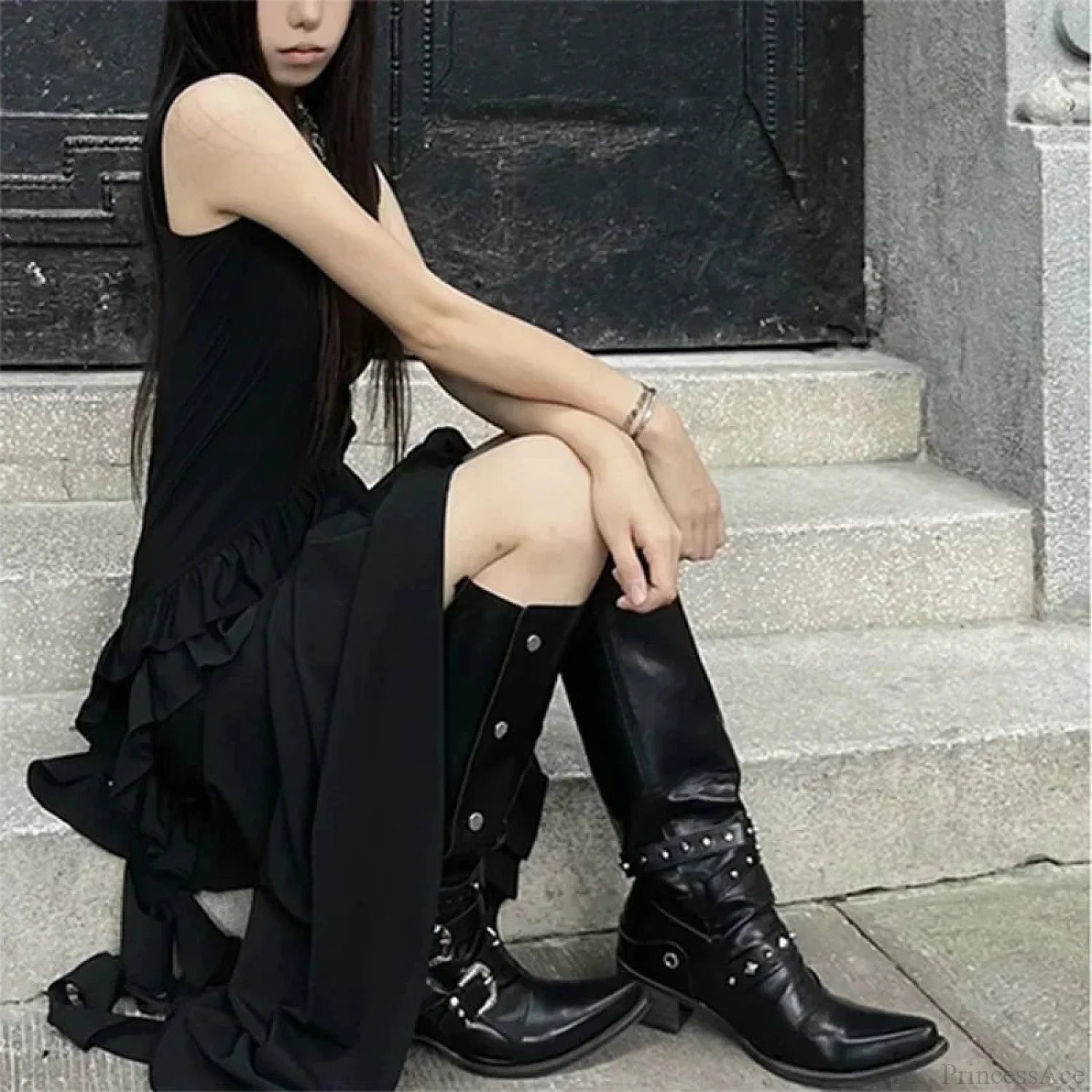 Dark Rebel Thigh High Gothic Motorbike Boot