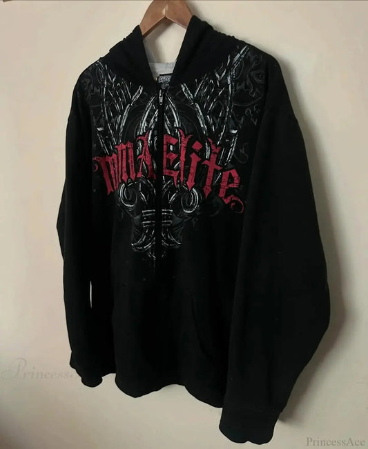 Dark Skull Oversized Zip Hoodie black9 / S