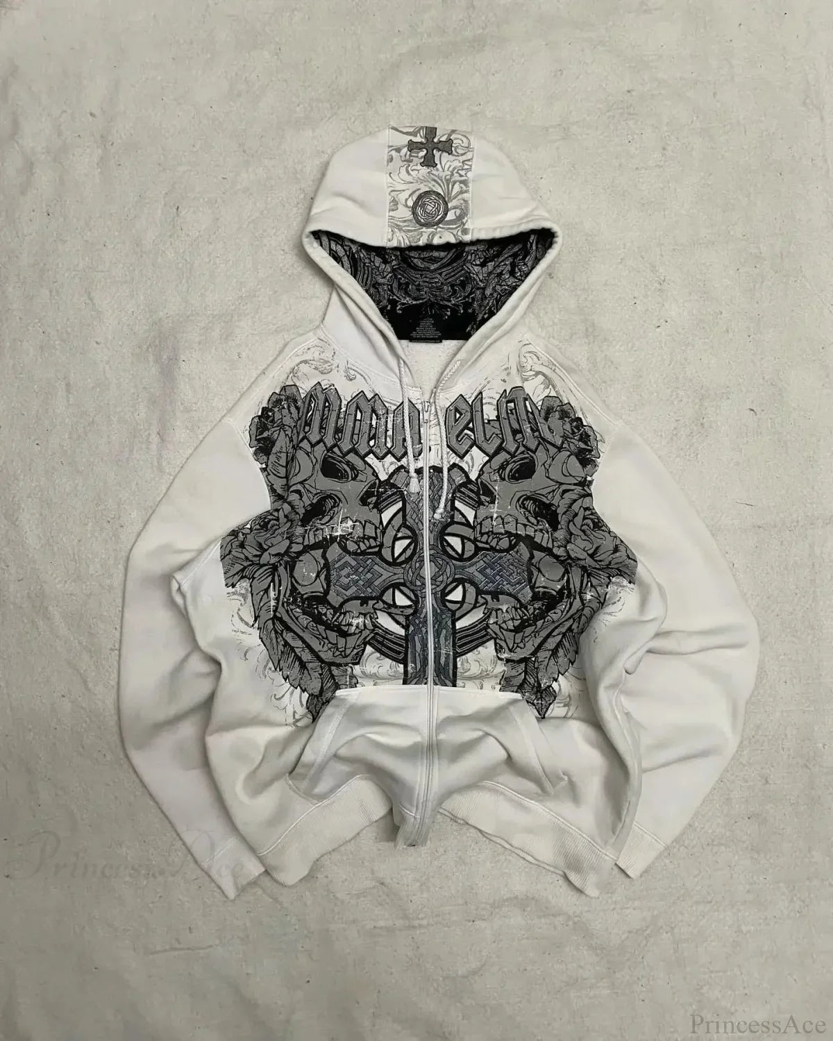Dark Skull Oversized Zip Hoodie white1 / S
