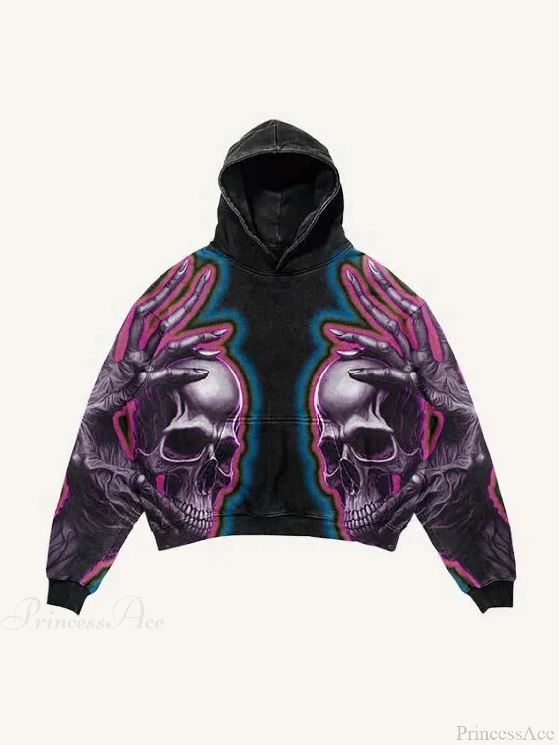 Dark Skull Print Oversized Hoodie black2 / M
