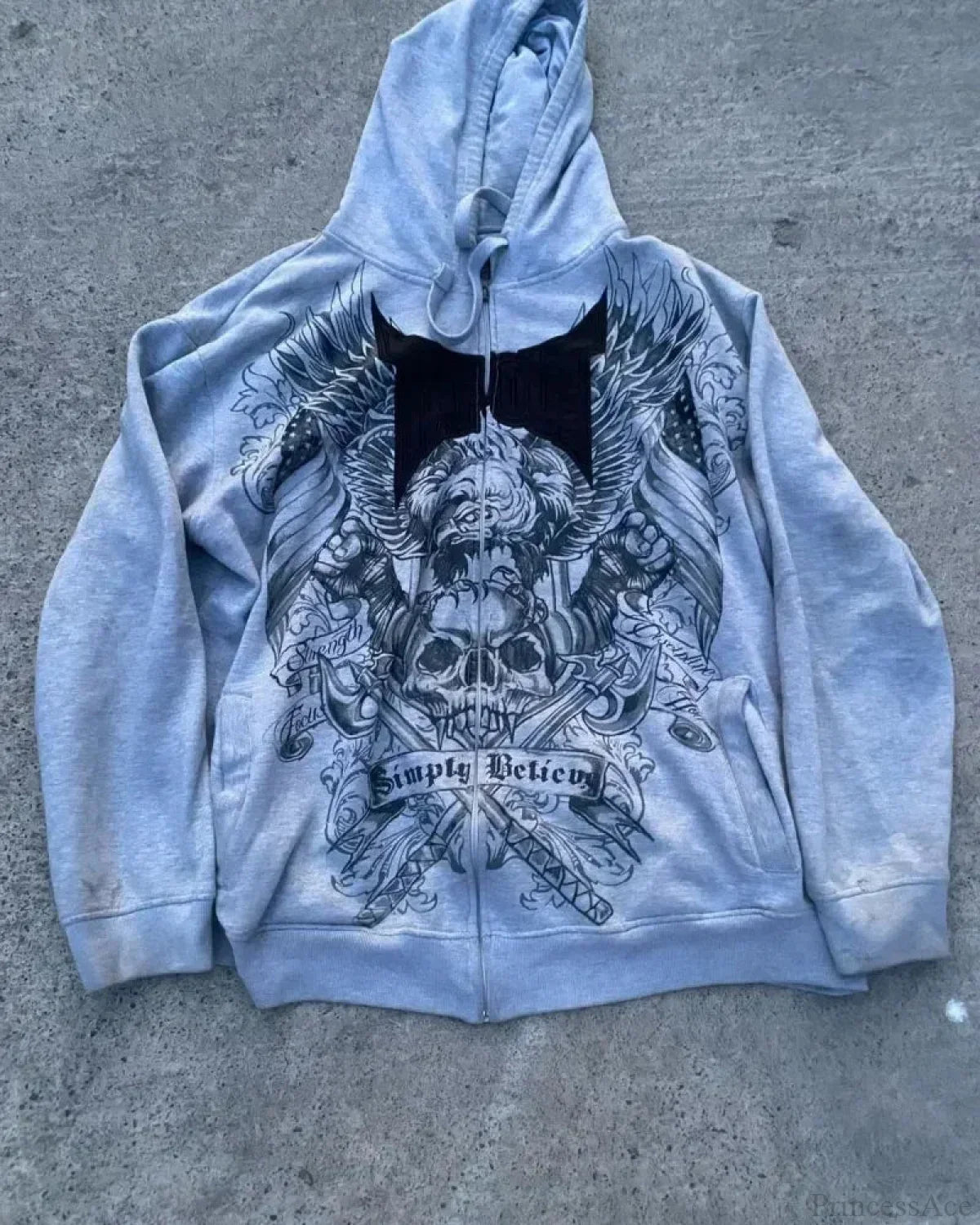 Dark Skull Print Rebel Hoodie white2 / S