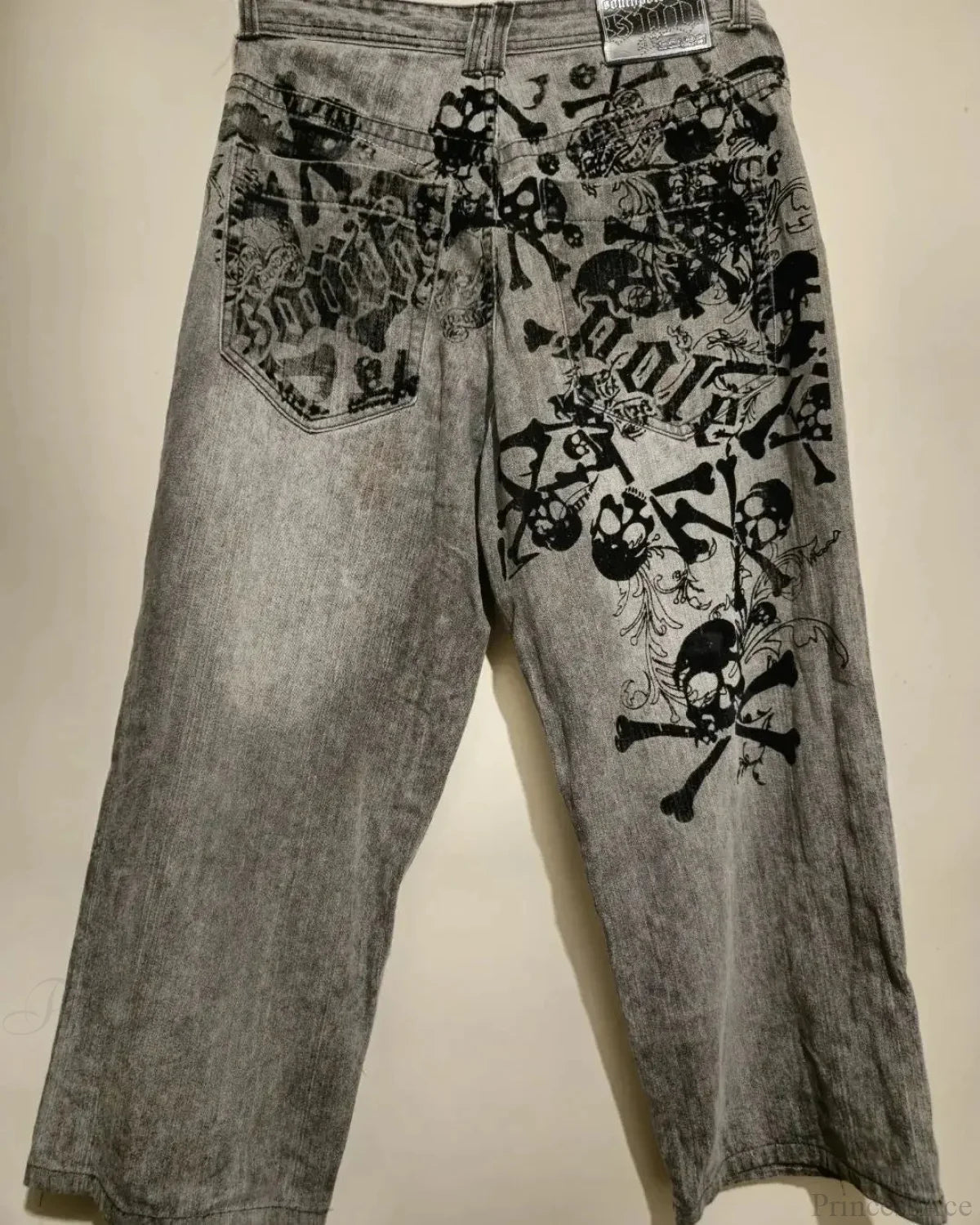 Dark Skull Print Tall Waist Pant Beige / S