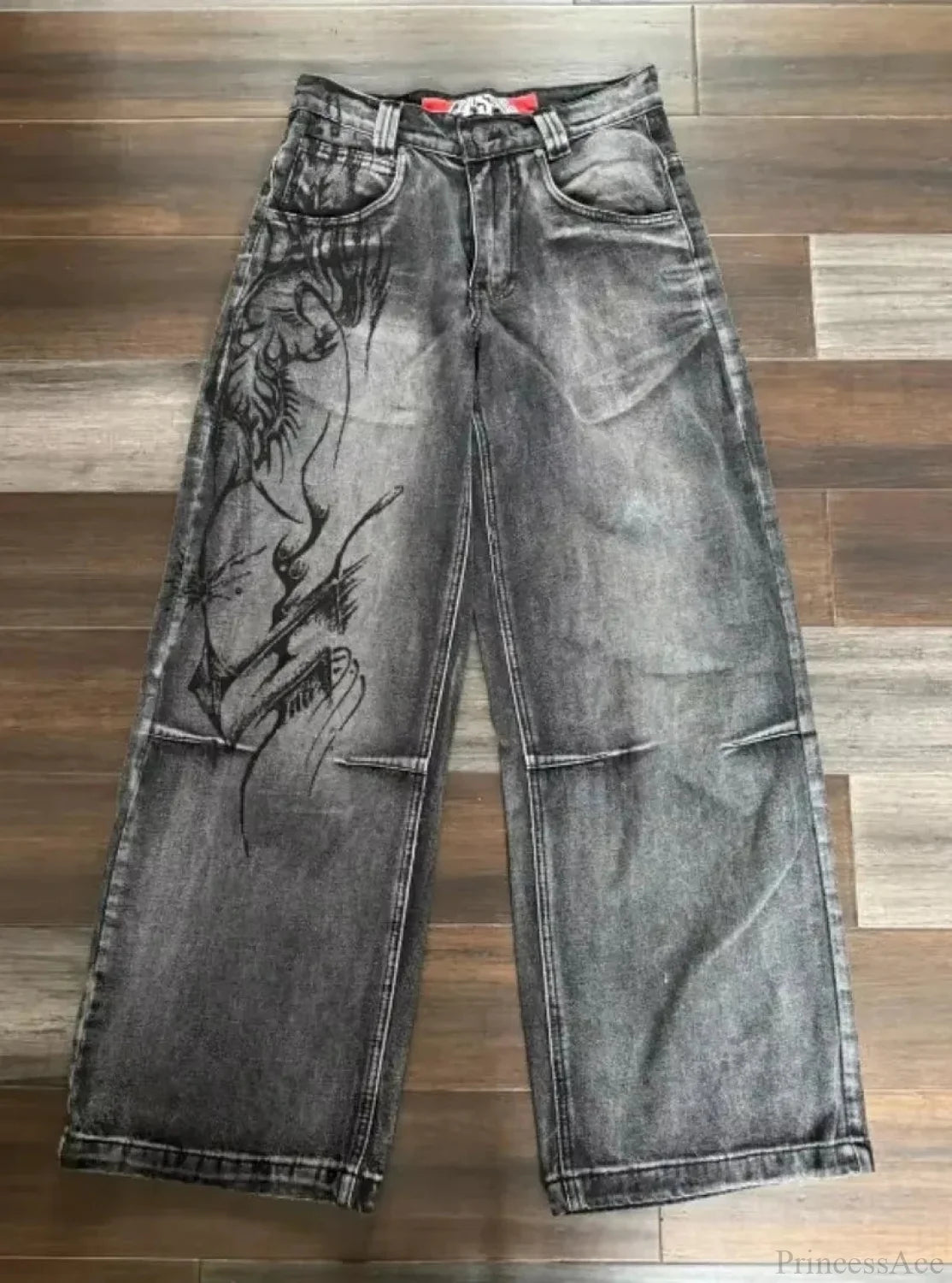Dark Skull Print Tall Waist Pant Green / S