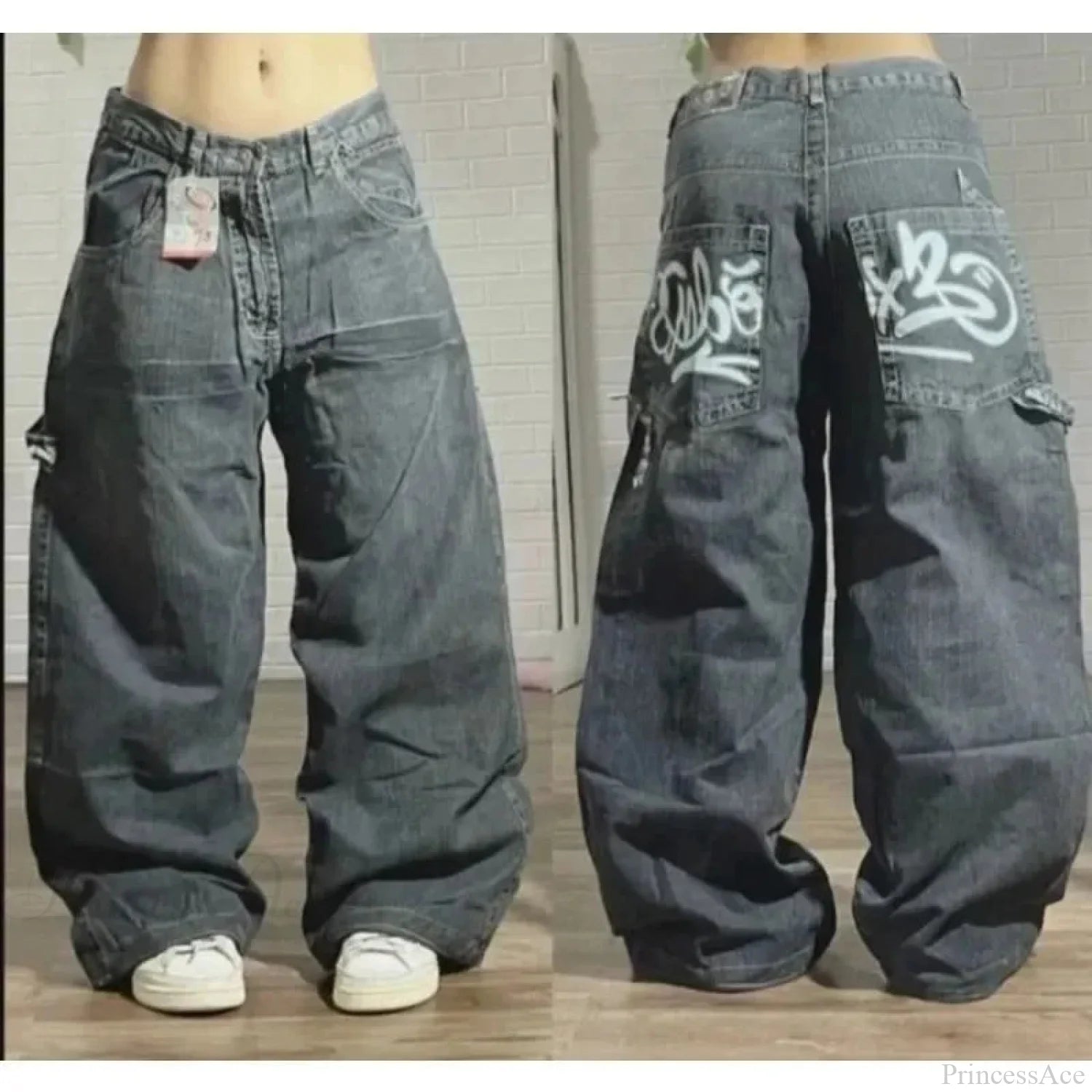Dark Skull Print Tall Waist Pant Silver / S
