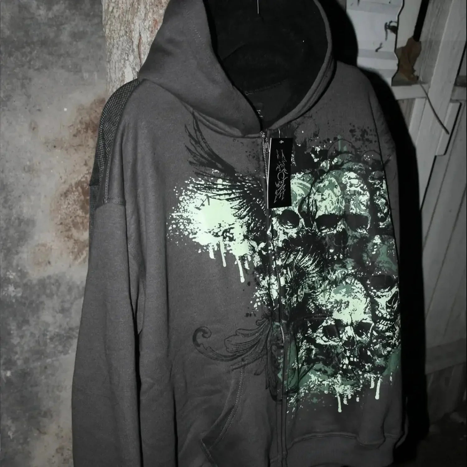 Dark Skull Print Zip Hoodie black2 / S