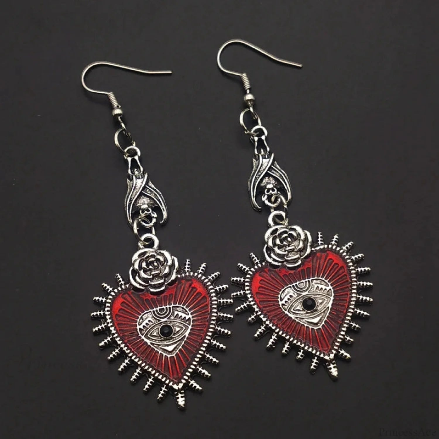 Dark Skull Stainless Steel C Shape Earring red3