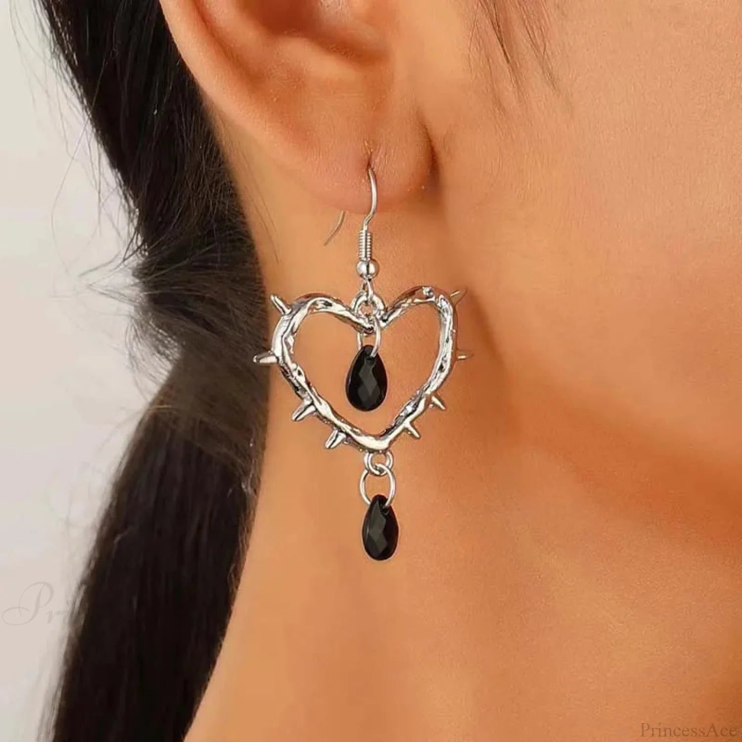 Dark Spiky Ebony Flow Oil Love Earring Black3