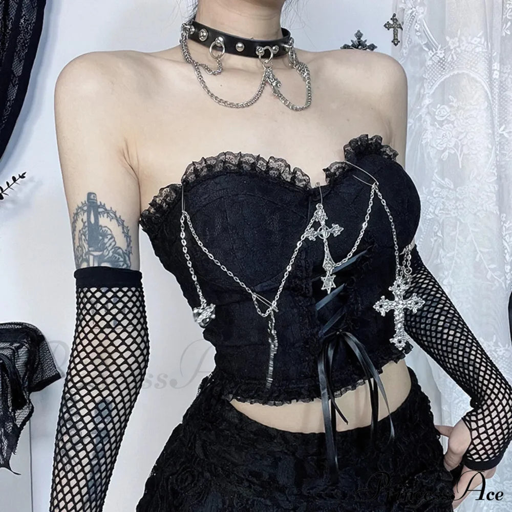 Dark Style Gothic Chain Tube Top Sexy Wrapped Chest Crop Black / S Halloween