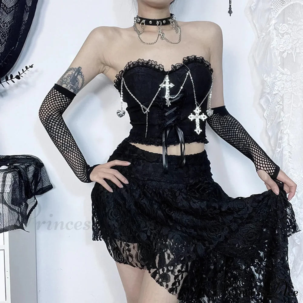 Dark Style Gothic Chain Tube Top Sexy Wrapped Chest Crop Halloween