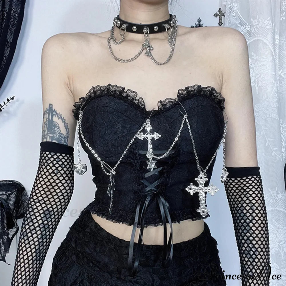 Dark Style Gothic Chain Tube Top Sexy Wrapped Chest Crop Halloween