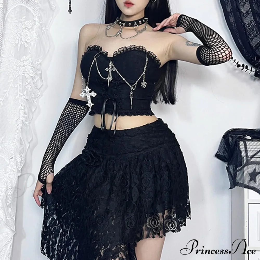 Dark Style Gothic Chain Tube Top Sexy Wrapped Chest Crop Halloween