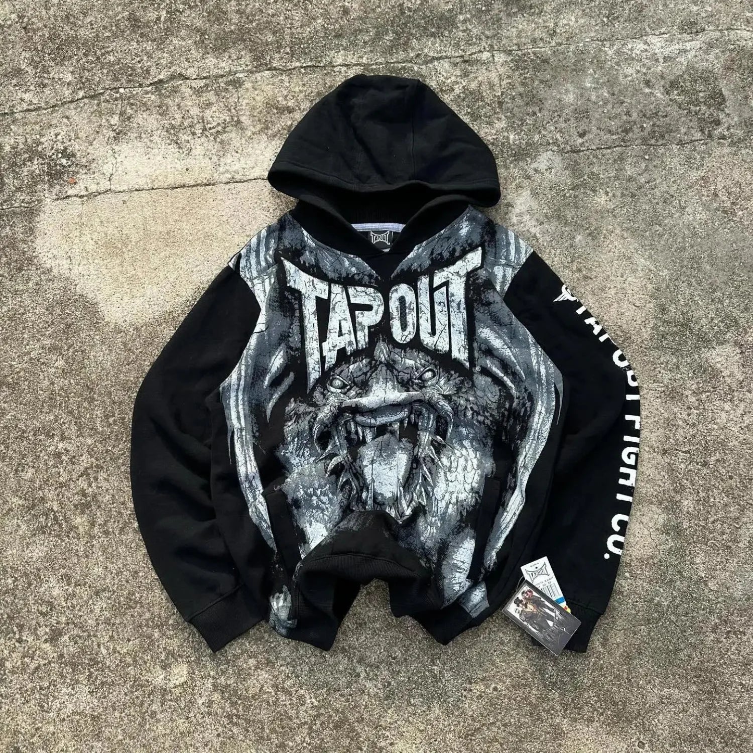 Dark Vintage Letter Print Zip Hoodie black1 / S