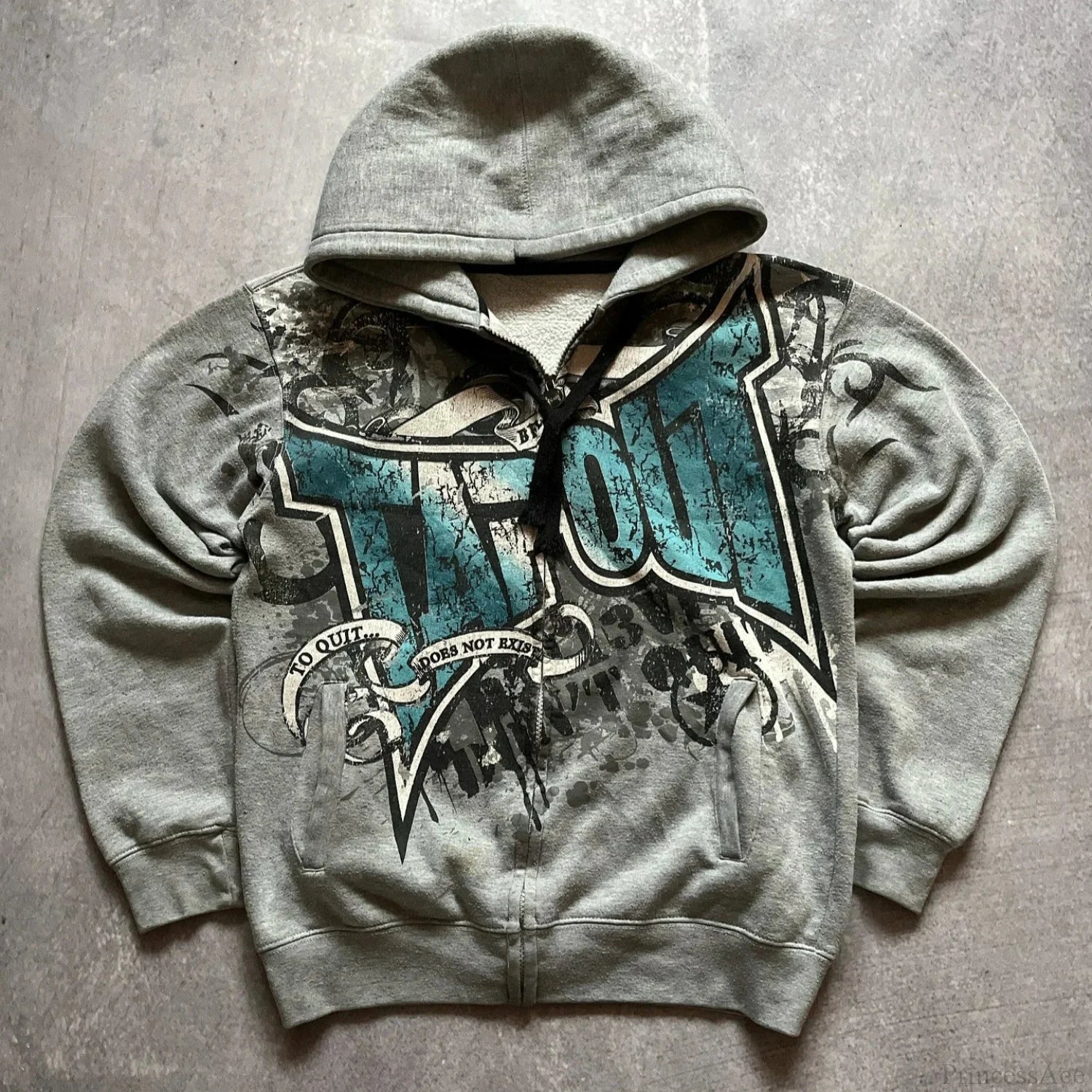 Dark Vintage Letter Zip Hoodie white1 / S